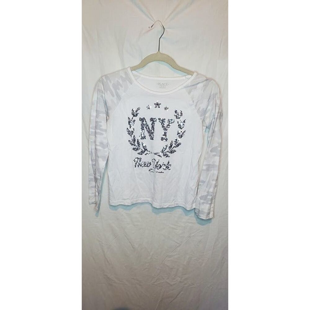 Girls White NY Glitter Long Sleeve Shirt Top Size XL